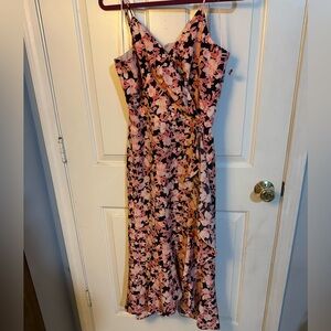 Chelsea28 Black Midi Wrap Dress with Pink Floral Print